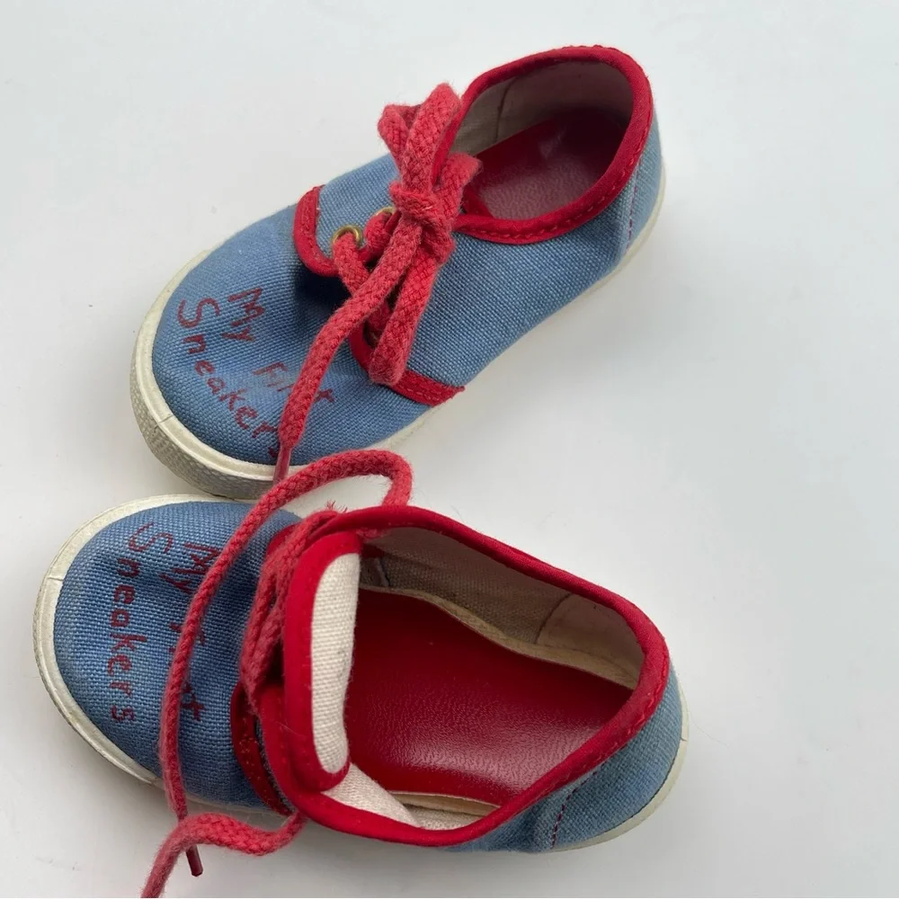 VTG 80s‎ Infant My First Sneakers Size 3 Retro Made in USA Rare Blue & Red